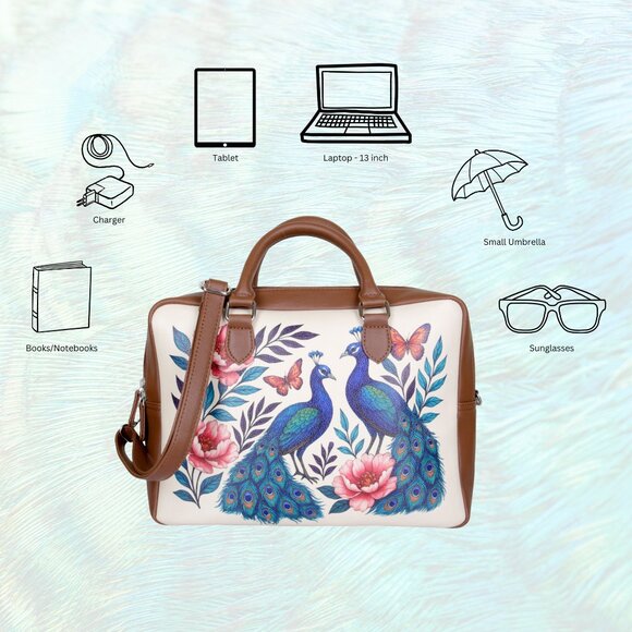 Printed Leather Buisness Top Handle Crossbody Bag for Women for Work, Daily Use - Picture 4 of 10